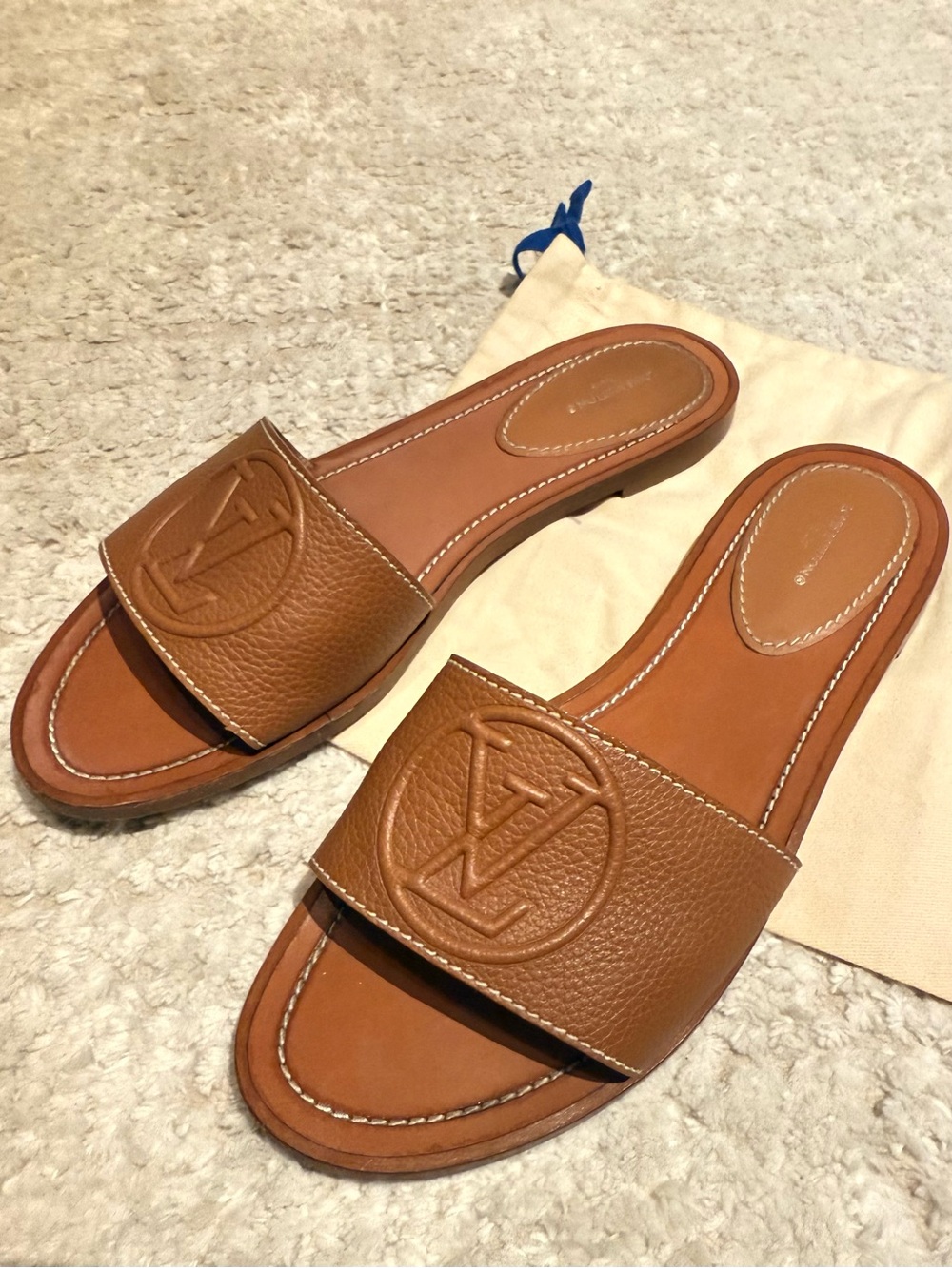 Louis Vuitton Lock It Brown Embossed Leather Slide Mules Size 40